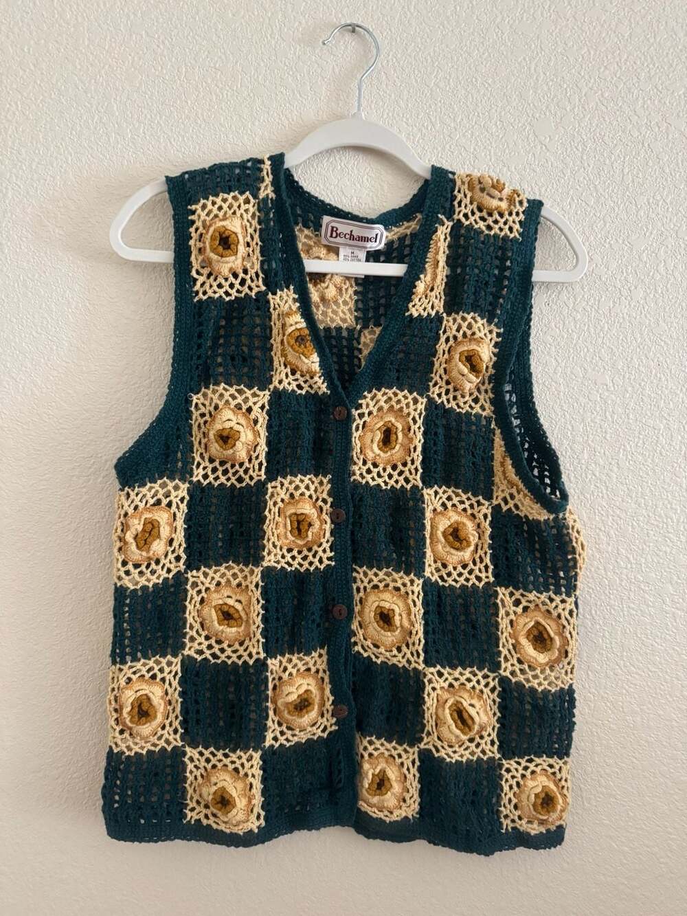 Bechamel Vintage Crochet Granny Square Button-Up Sweater Vest